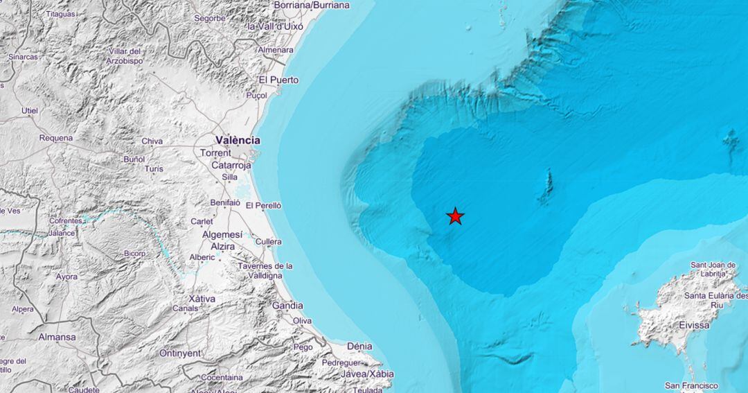 Epicentro de uno de los dos terremotos que han sacudido la costa valenciana este sábado de madrugada. 