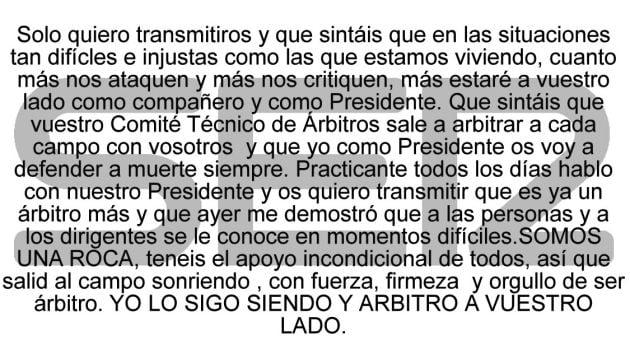 La carta que Velasco Carballo ha mandado a sus árbitros este fin de semana