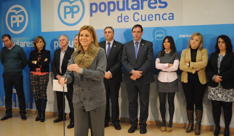 María Dolores de Cospedal, antes de reunirse este lunes con los diputados provinciales del PP