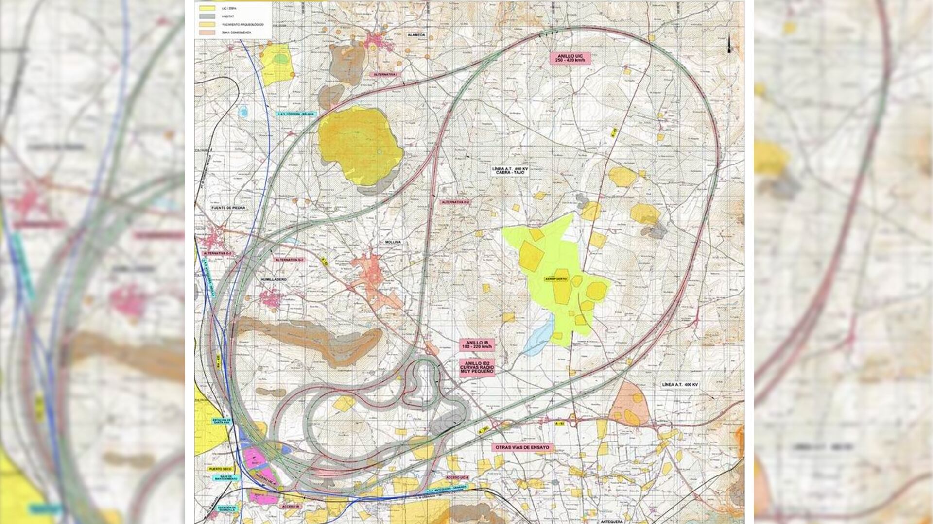 Mapa del fallido Anillo Ferroviario de Antequera
