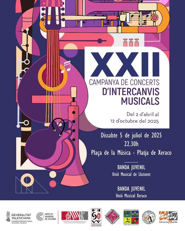 Cartel Concierto de la 'Campanya de Concerts d'Intercanvis Musicals', en Xeraco