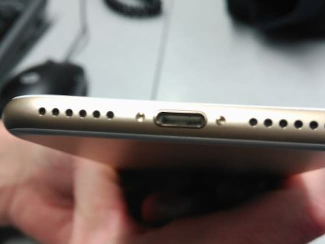 El micrófono principal, junto al altavoz inferior.