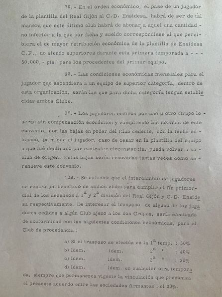 Documento firmado entre Sporting y Ensidesa.