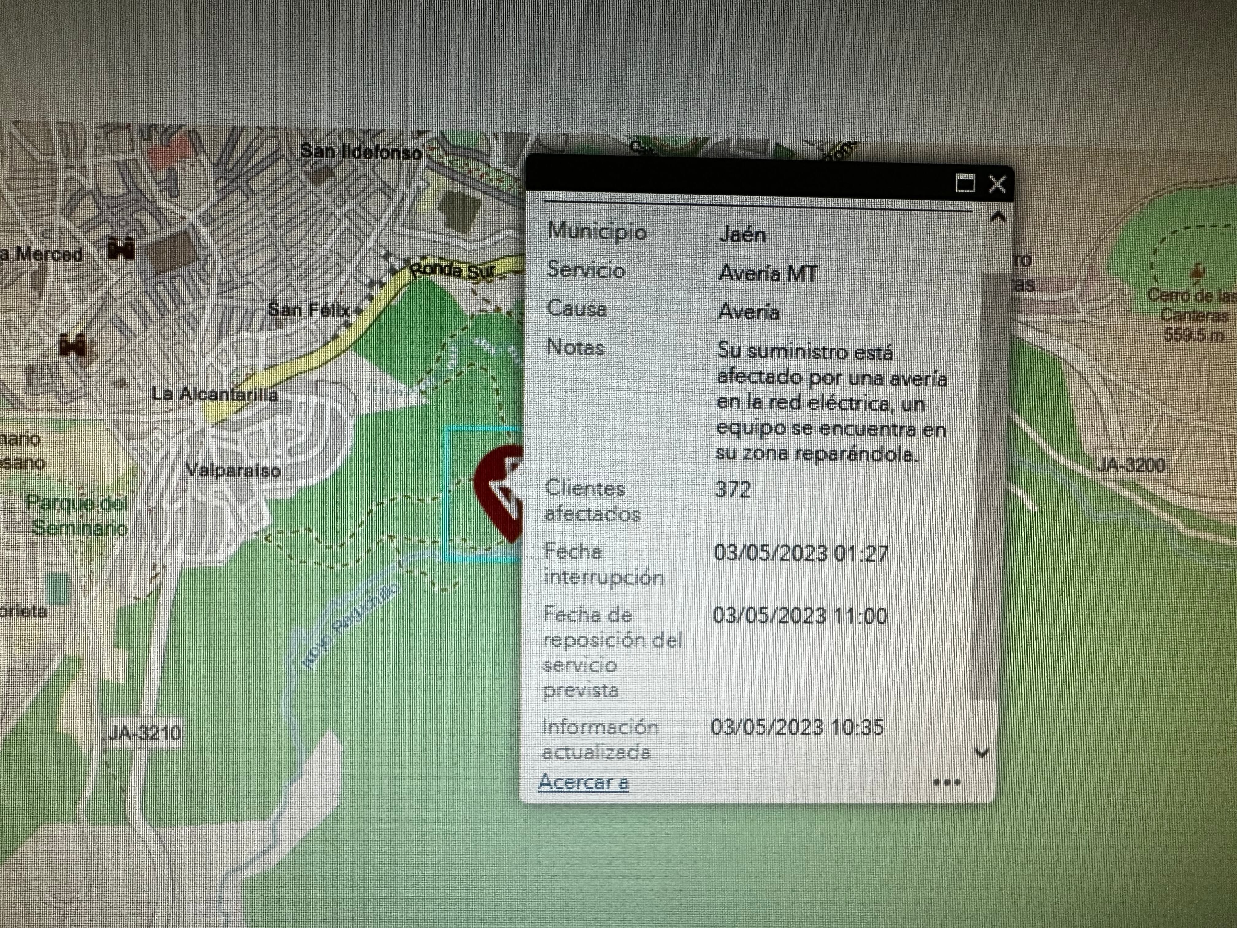 Página web donde se indica que la avería debería haberse solucionado a las 11:00 horas de este miércoles.