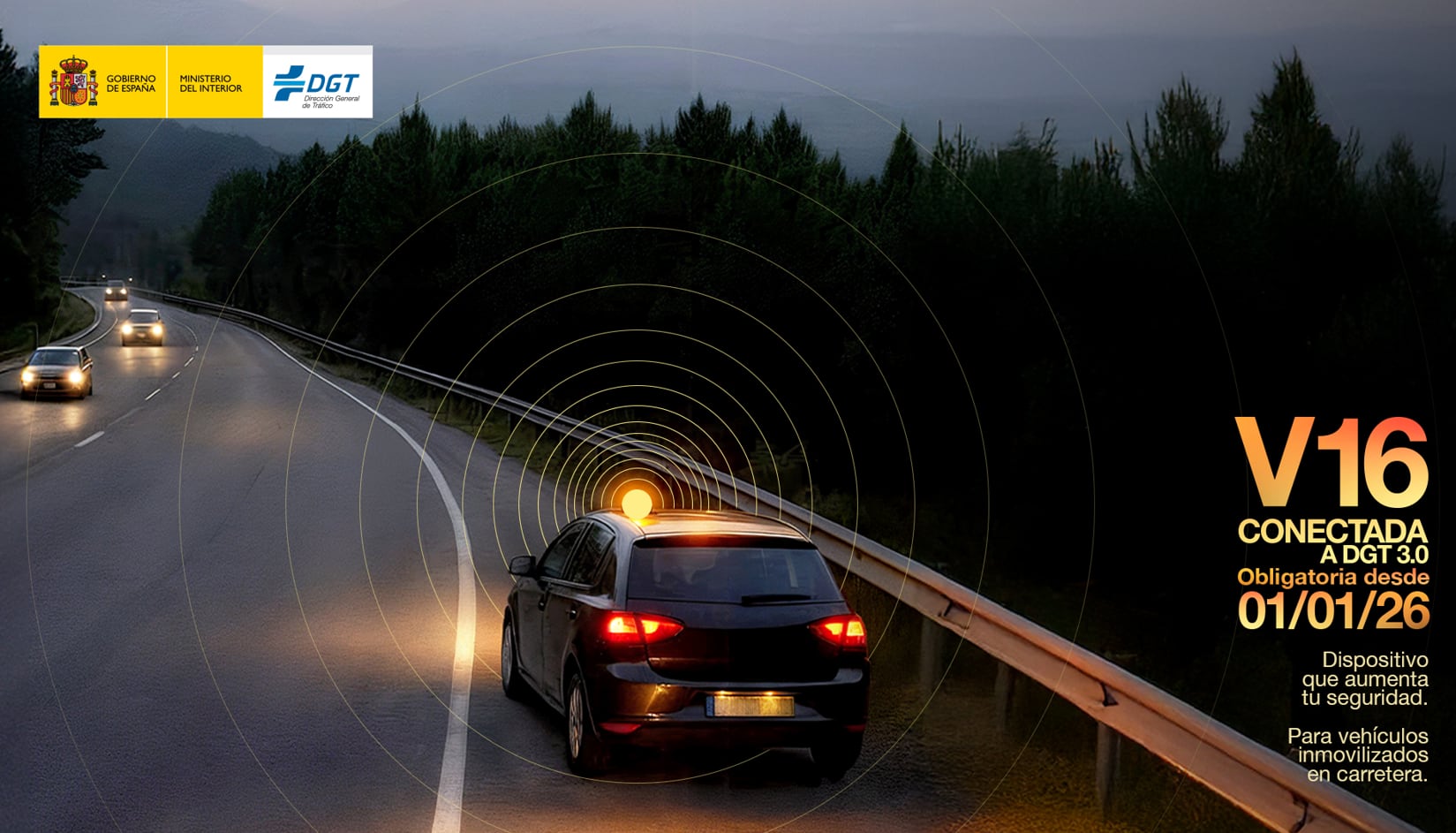 El V16 conectado será el único dispositivo legal de preseñalización de peligro a partir del 1 de enero de 2026. Foto: DGT
