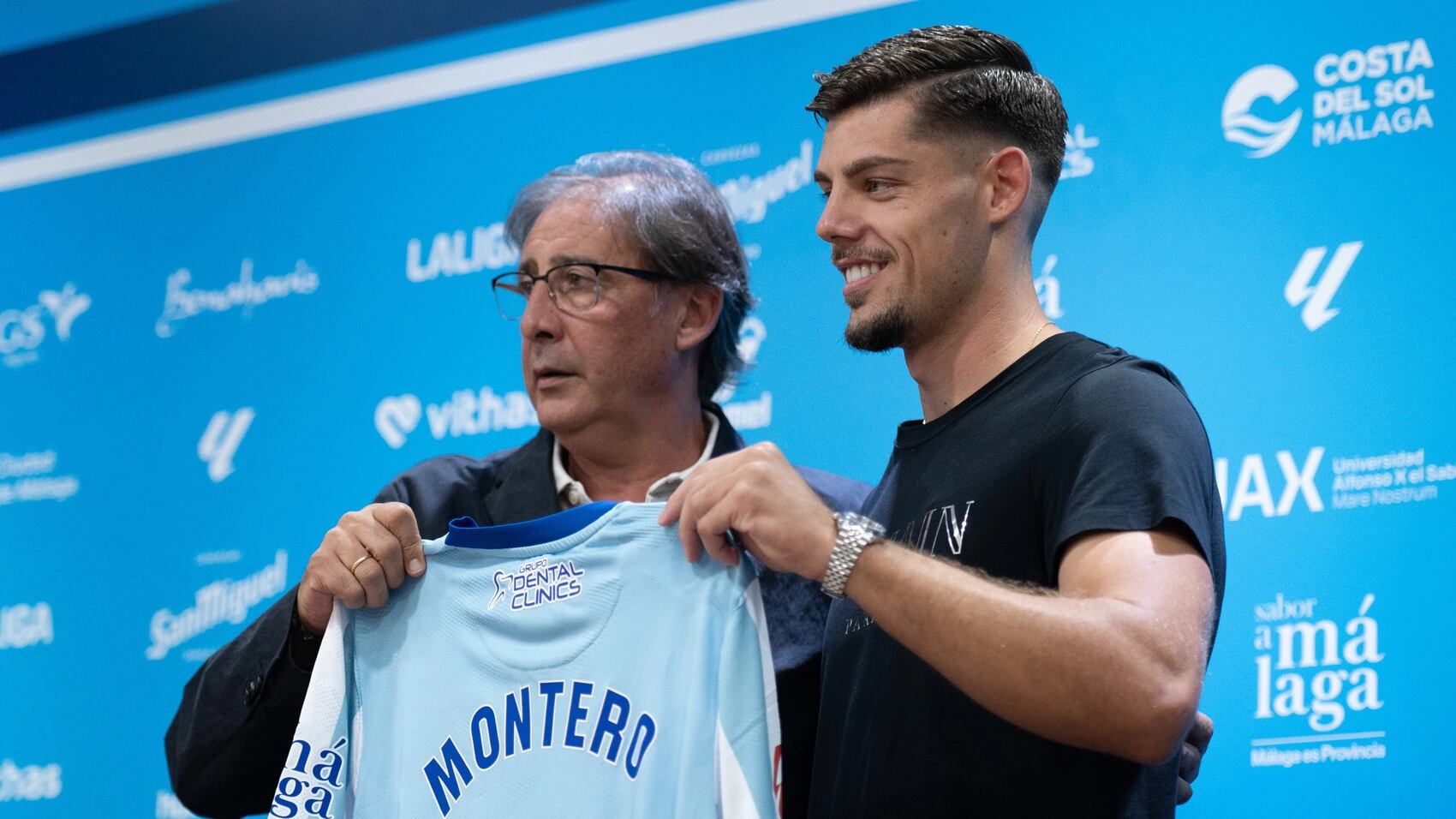 Loren Juarros con Javi Montero en la Sala de Prensa de La Rosaleda