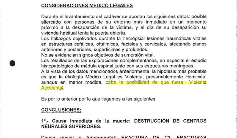 El nuevo informe biólogo forense baraja también que la muerte fuera &quot;violenta accidental&quot;.