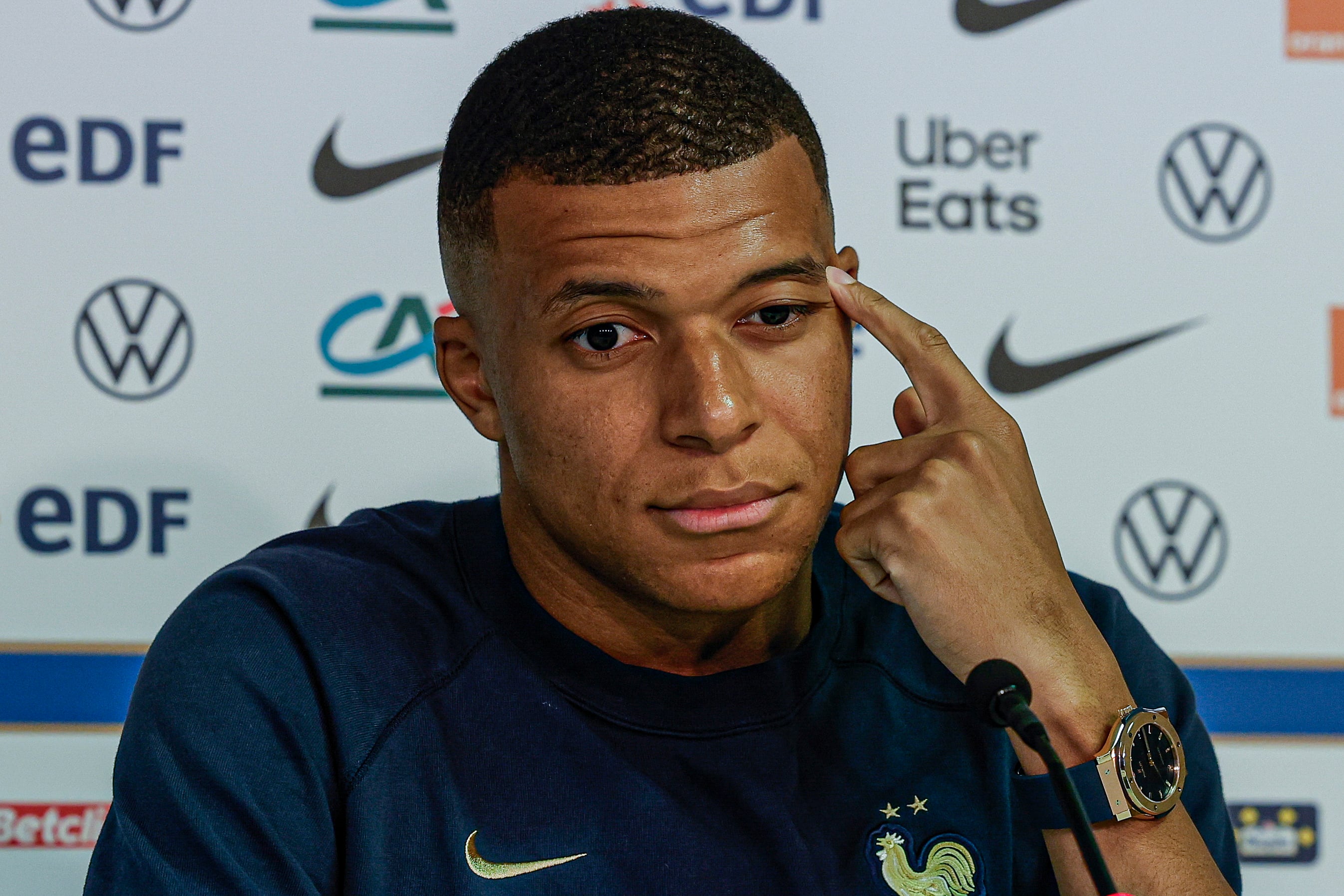 Kylian Mbappé, durante una rueda de prensa con la selección francesa