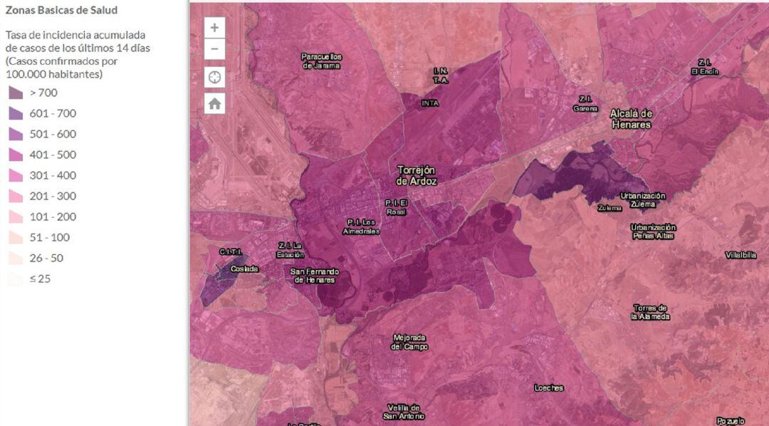 Mapa de las zonas básicas de salud de la Comunidad de Madrid. 