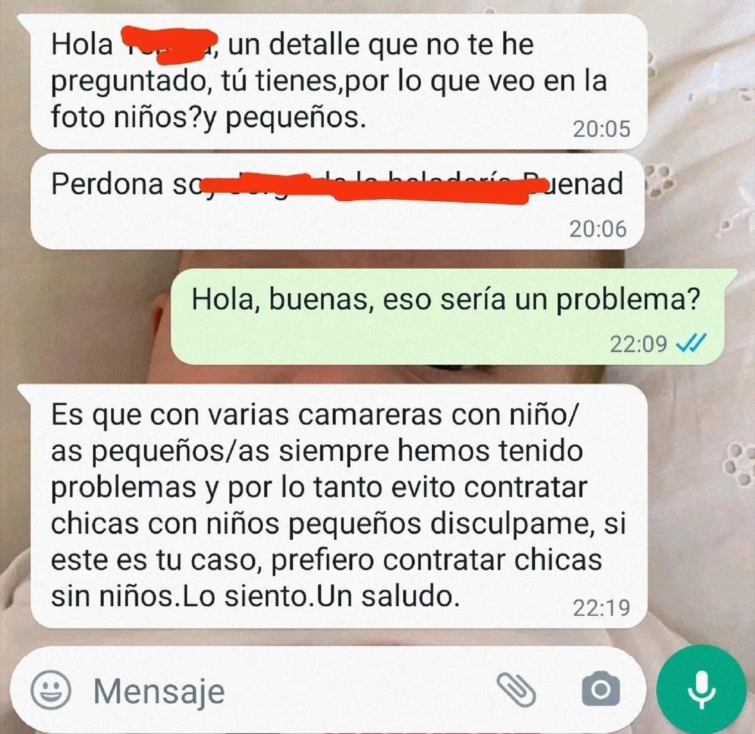 Los mensajes de WhatsApp del empresario ponen de manifiesto una evidente discriminación.