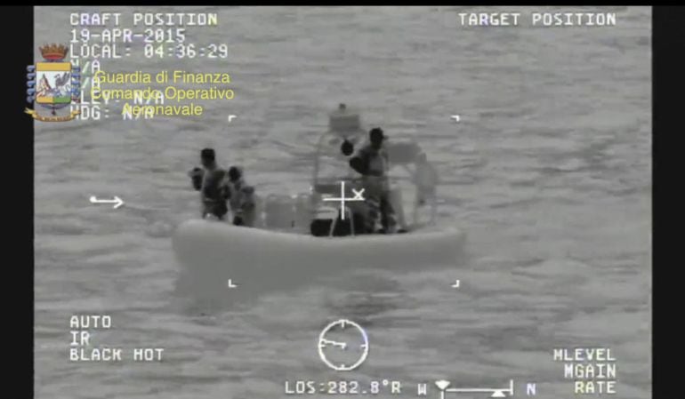 A rescue vessel is seen during the search and rescue operation underway after a boat carrying migrants capsized overnight, with up to 700 feared dead, in this still image taken from video released by Italian Guardia di Finanza April 19, 2015. As many as 7