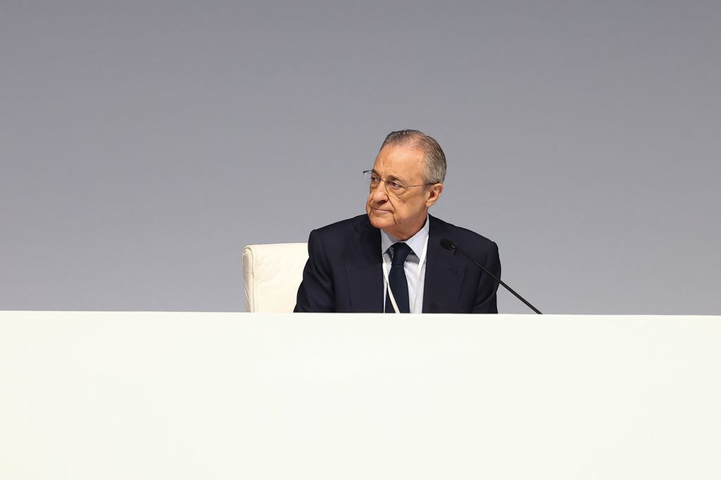 Florentino Pérez, presidente del Real Madrid, en una asamblea extraordinaria del club