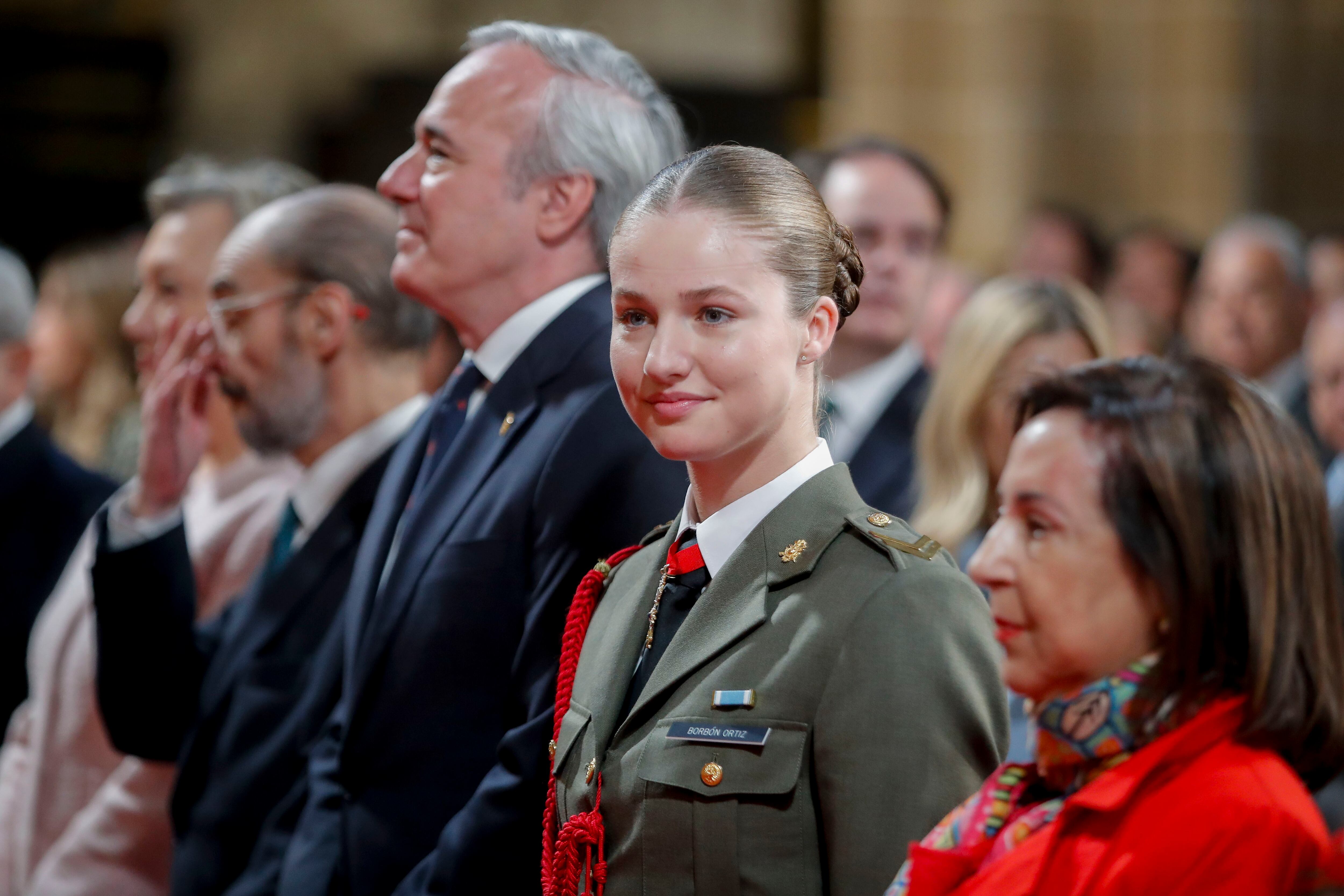 La princesa de Asturias, Leonor de Borbón, en la en la basílica del Pilar en la jornada en la que recibió sendos homenajes por parte de las principales instituciones aragonesas y de Zaragoza.