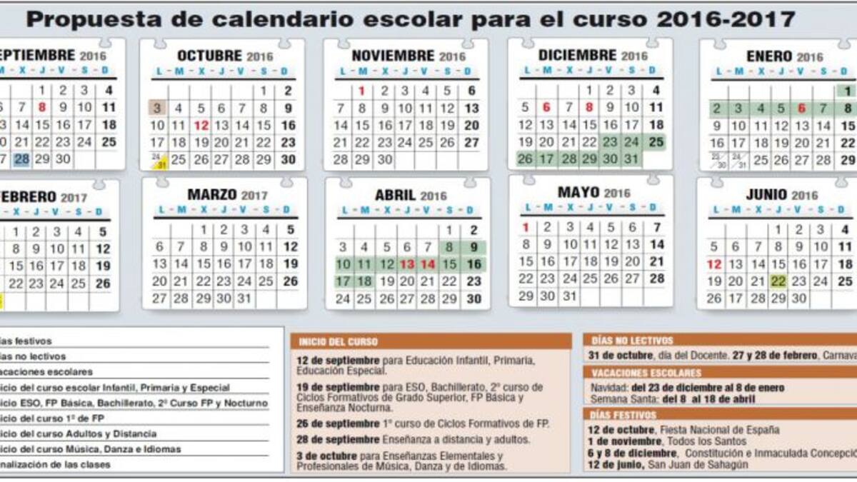 Diseñado el calendario escolar 16/17
