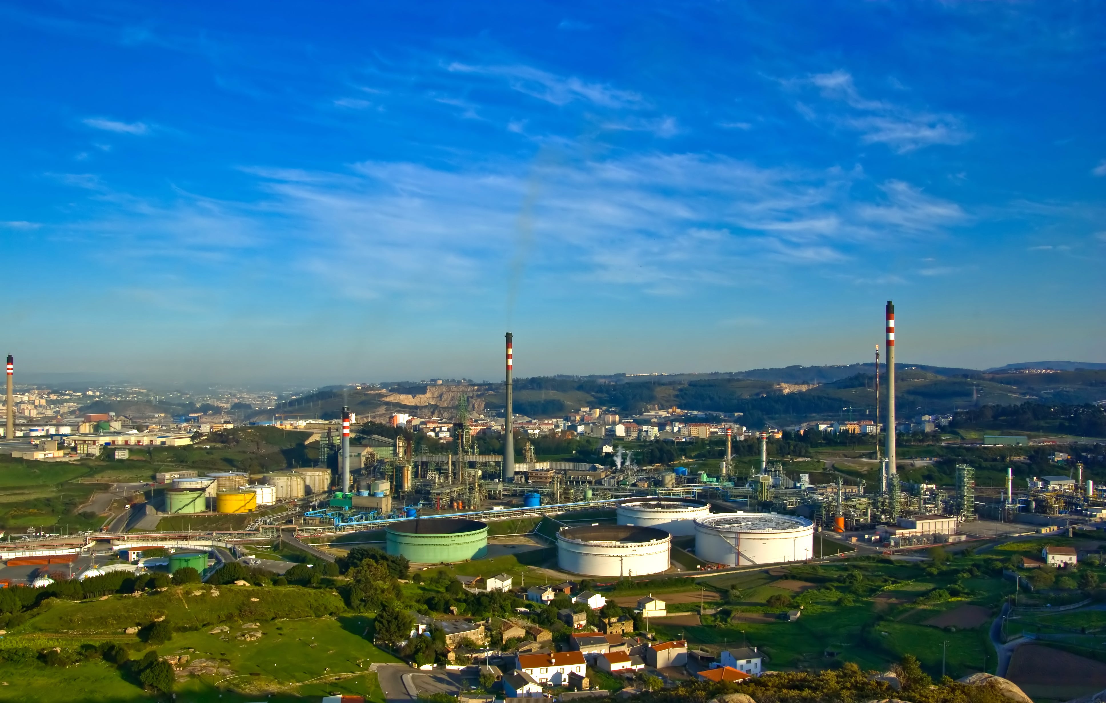 &quot;Oil refinery: Converts petroleum crude oil into high-octane motor fuel (gasoline/petrol), diesel oil, liquefied petroleum gases (LPG), jet aircraft fuel, kerosene, heating fuel oils, lubricating oils, asphalt and petroleum coke.See more refineries photos on my portfolio.&quot;