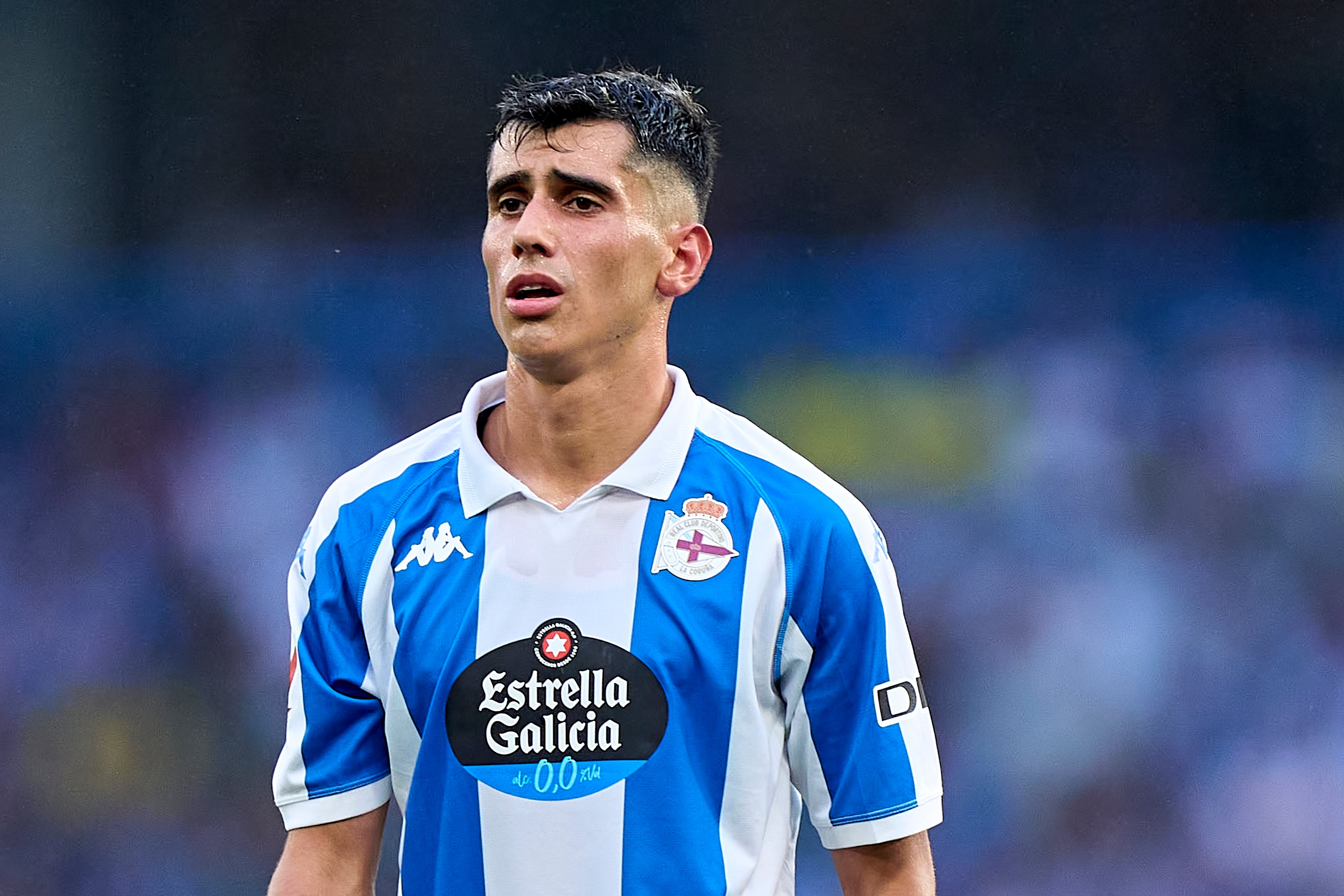 LA CORUNA, SPAIN - AUGUST 17:  Diego Villares of RC Deportivo de La Coruna reacts during the LaLiga Hypermotion match between RC Deportivo de La Coruna and Real Oviedo at Abanca Riazor Stadium on August 17, 2024 in La Coruna, Spain. (Photo by Jose Manuel Alvarez/Quality Sport Images/Getty Images)