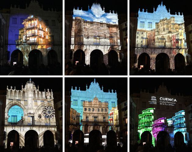 Varios momentos de las proyecciones de imágenes de Cuenca en el video mapping.