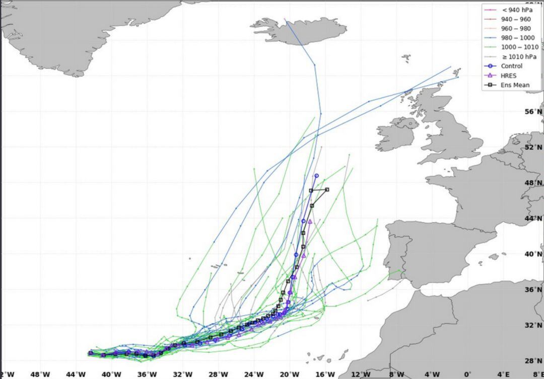 Trayectoria de la tormenta Theta