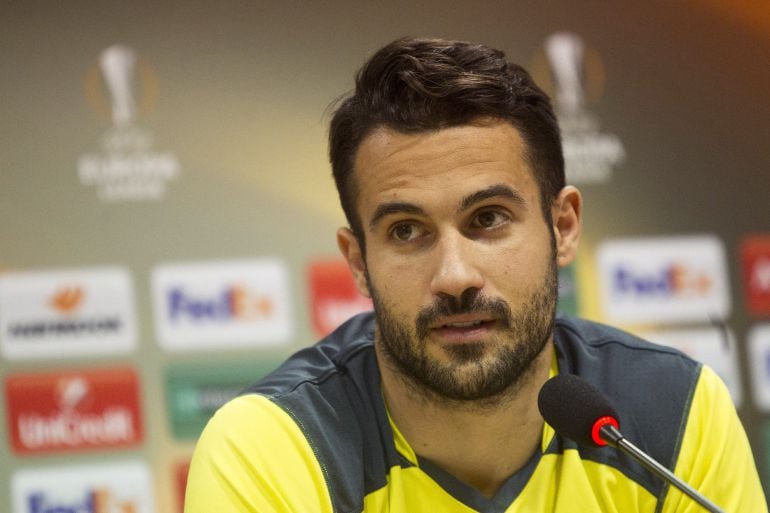 El defensa del Villarreal CF, Mario Gaspar, durante la rueda de prensa ofrecida hoy previa al partido de la Liga Europa ante el Sparta de Praga. EFE-Doménech Castelló