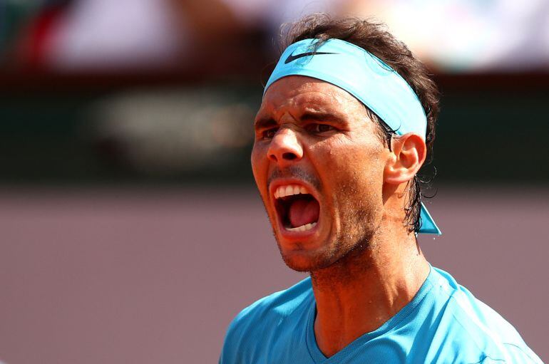 Nadal celebra un punto durante el partido de semifinales ante Del Potro