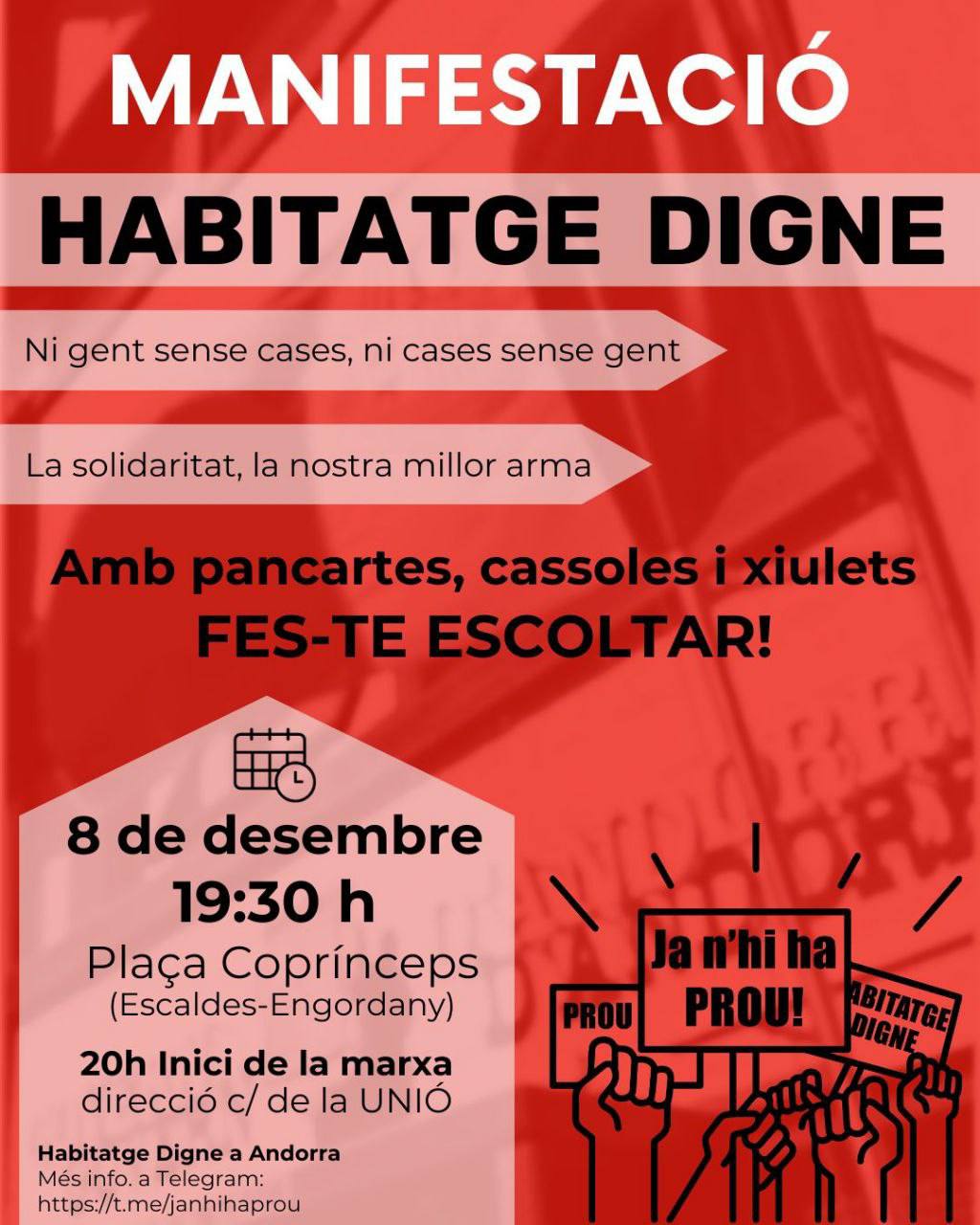 El cartell de la manifestació per l'habitatge digne del proper 8 de desembre.