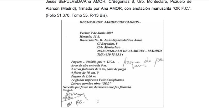 Documento remitido por la Policía al juez del &#039;caso Gürtel&#039; en el que se apunta que la trama pagó una fiesta infantil a la familia de Ana Mato