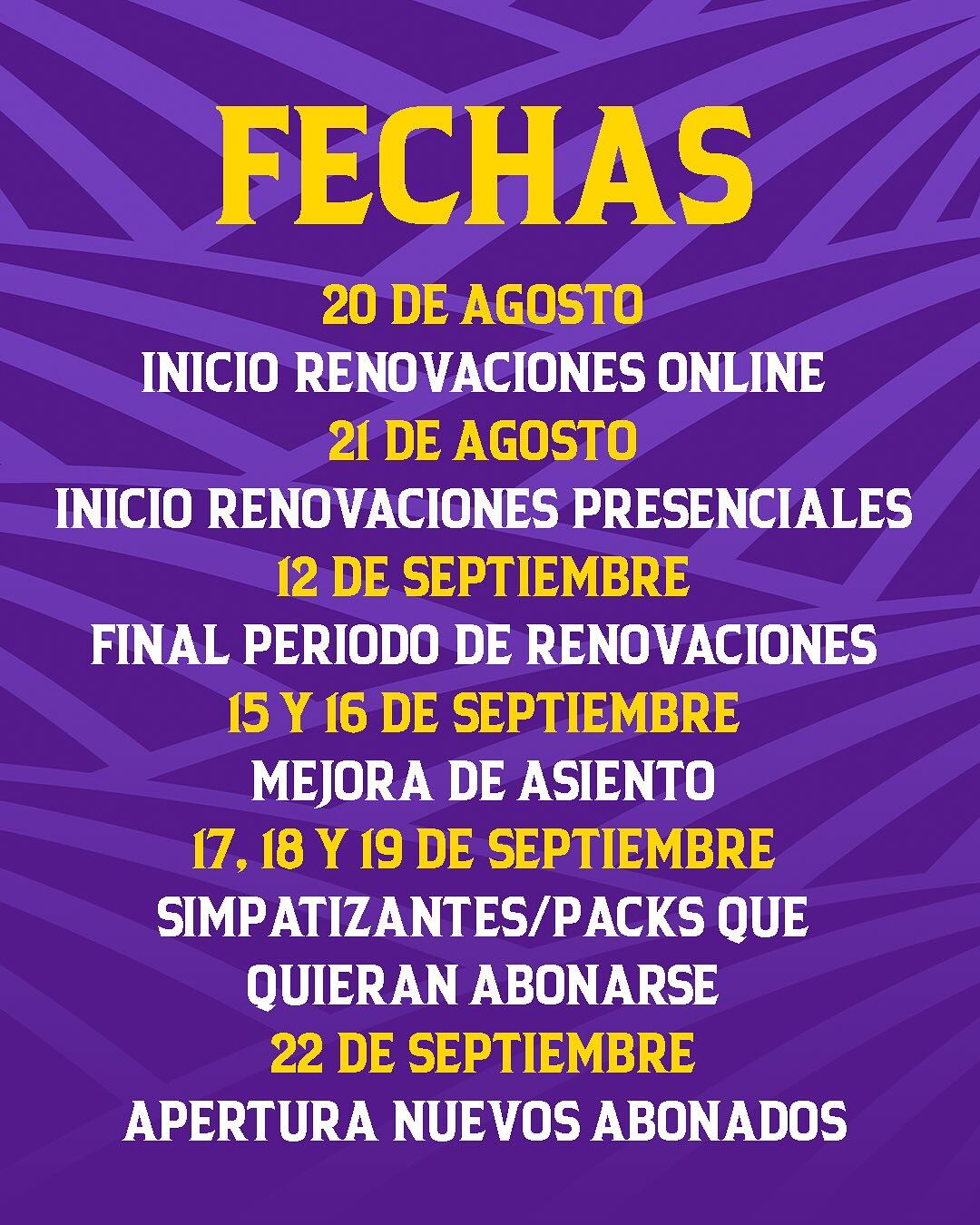 Calendario de la campaña