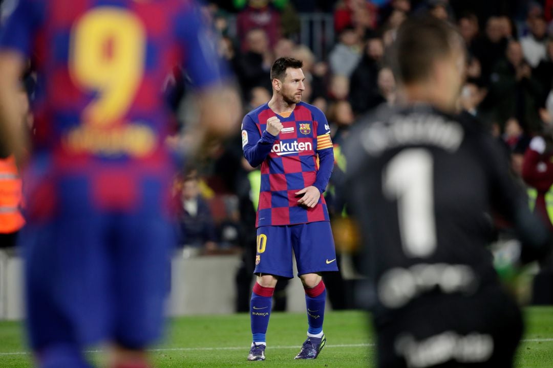 Leo Messi celebra uno de sus goles al Mallorca