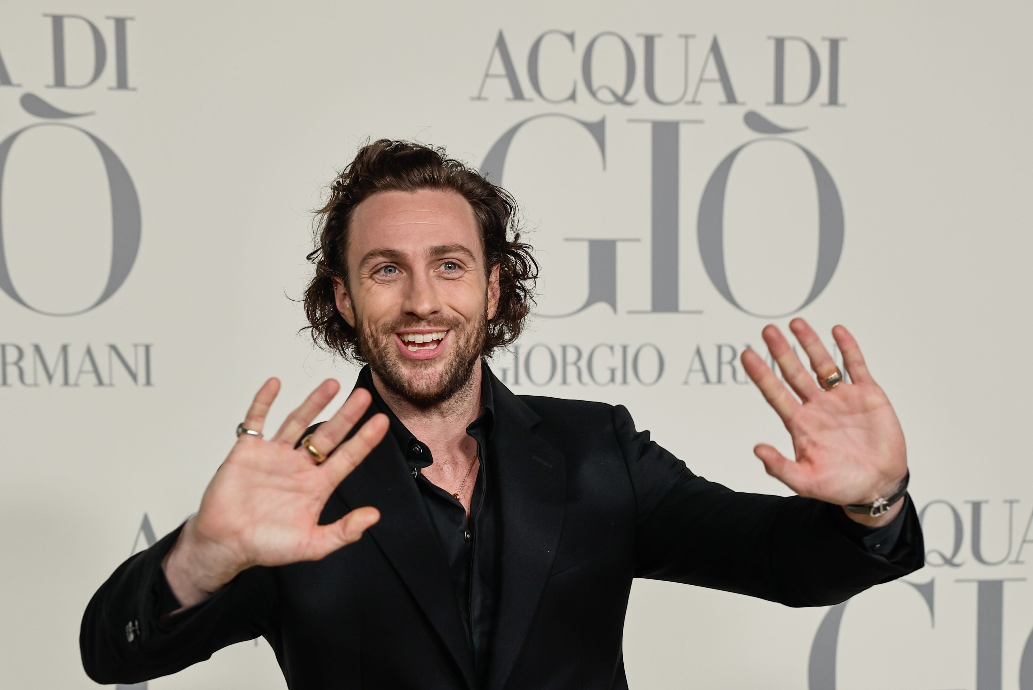 El actor británico Aaron Taylor-Johnson durante el photocall de su presentación como embajador de la firma Armani