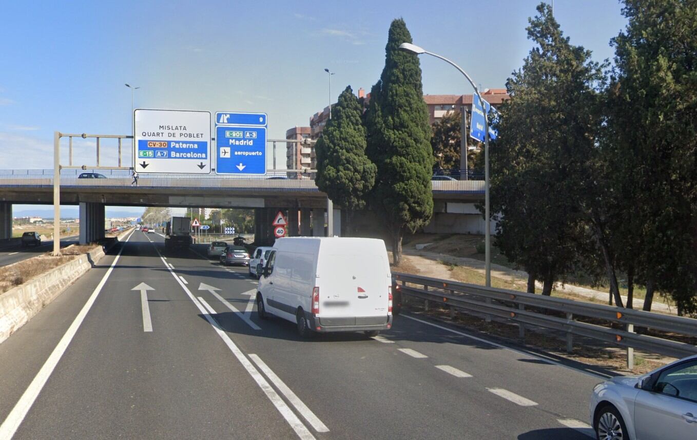El enlace entre la V-30 (circunvalación de València) y la A-3 (autovía de Madrid) en una imagen reciente