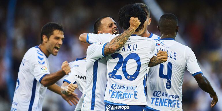 Los jugadores del Tenerife celebran el gol del partido