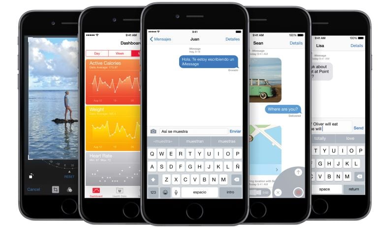 Las aplicaciones de Mensajes, Salud y fotos en varios teléfonos iPhone de Apple