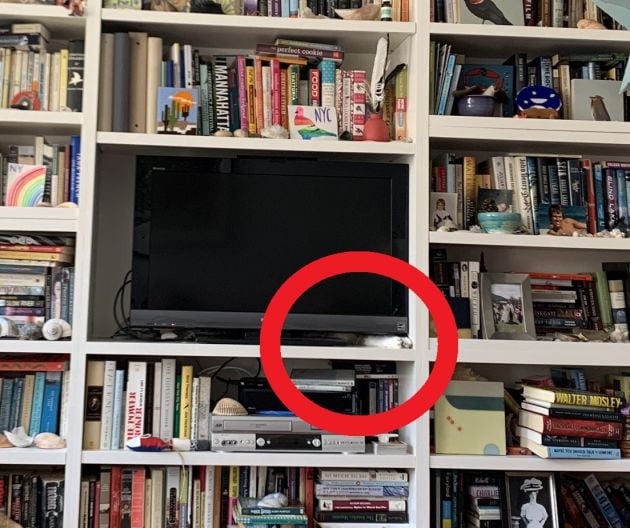 La gata está escondida tras la televisión.