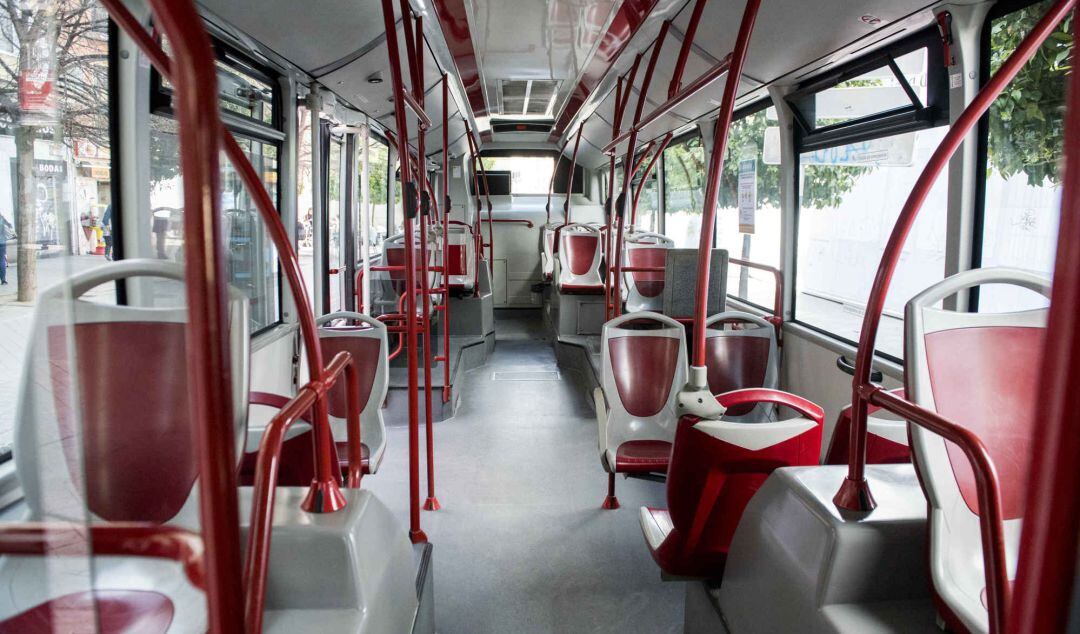 A view into an empty bus in Granada.