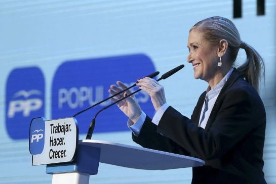 GRA111 MADRID,11/4/2015.-La candidata del PP para la Comunidad de Madrid, Cristina Cifuentes, durante el acto celebrado hoy en el Palacio Municipal de Congresos, donde el Partido Popular ha realizado la presentación de su programa marco y de los candidato