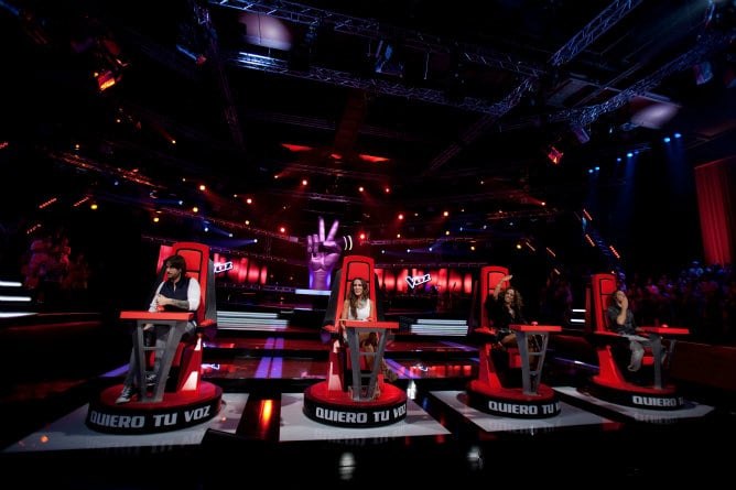 Los entrenadores de &#039;La Voz&#039; en el plató del programa.