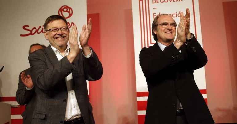 El candidato socialista a la Comunidad de Madrid, Ángel Gabilondo (d), y el candidato a la Generalitat Valenciana, Ximo Puig