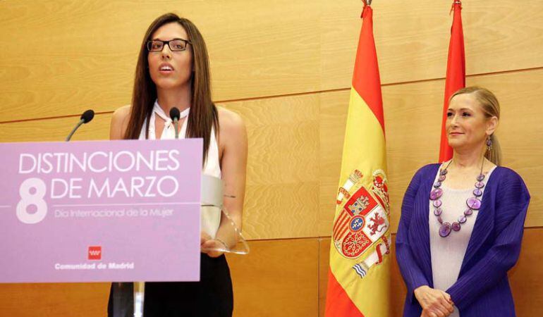 Eva Calvo durante la concesión de las &#039;Distinciones 8 de marzo&#039; de la Comunidad de Madrid. 