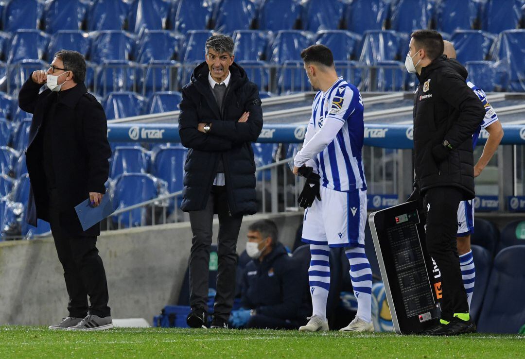 Imanol anima a Merquelanz antes de que salte al terreno de juego