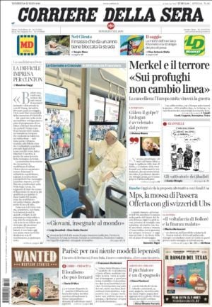 Portada de &#039;Il Corriere della Sera&#039; del 29 de julio de 2016: &quot;El matón es un DJ español&quot;.