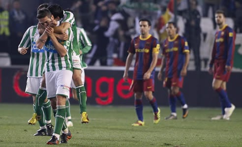 Los jugadores del Betis celebran el tercer gol del equipo andaluz