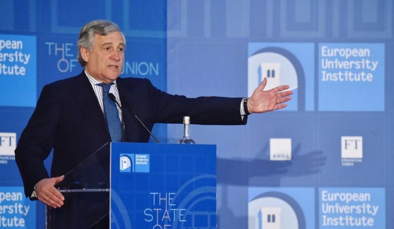 El presidente del Parlamento Europeo, Antonio Tajani, durante un discurso en Florencia 