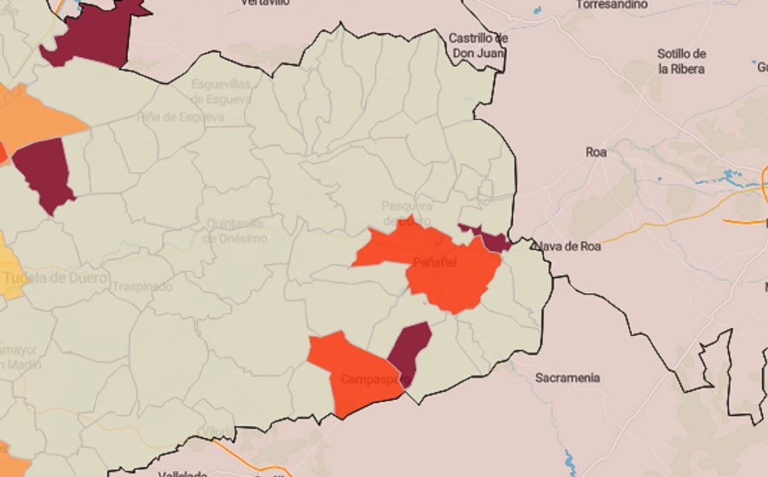 La actual situación a siete días vista de la incidencia del coronavirus en la comarca del Campo de Peñafiel, según el Servivio de Epidemiología de la Junta de Castilla y León.