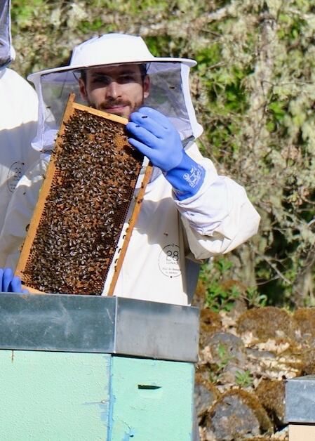 Samu Naveira en sus colmenas apadrinadas