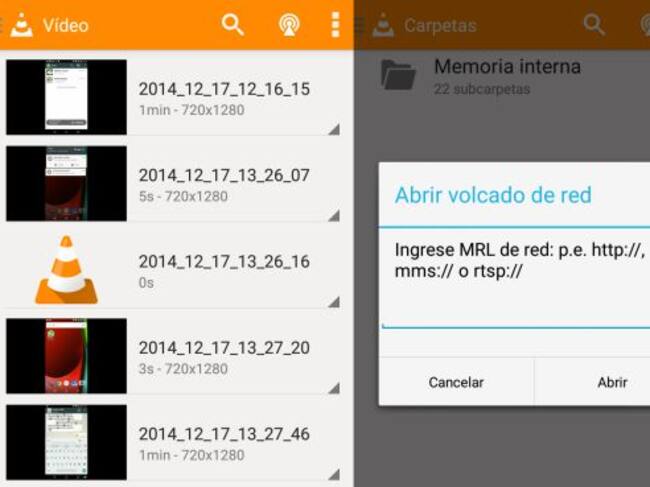 Capturas de pantalla de la aplicación VLC para Android