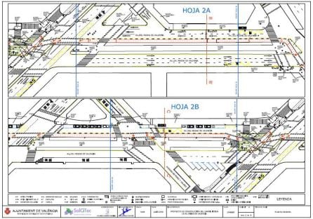 Plano del tramo del carril bici de Reino de Valencia en la intersección con Peris y Valero