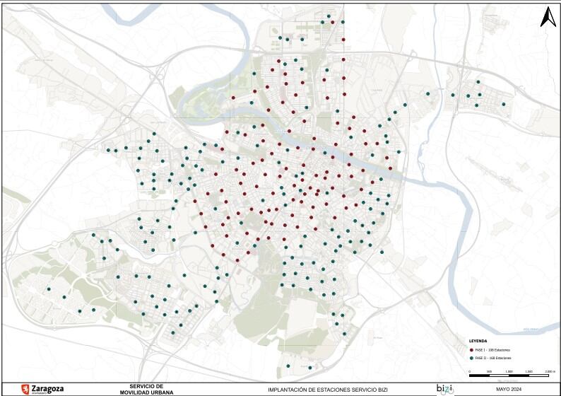 Mapa de estaciones del servicio Bizi de Zaragoza
