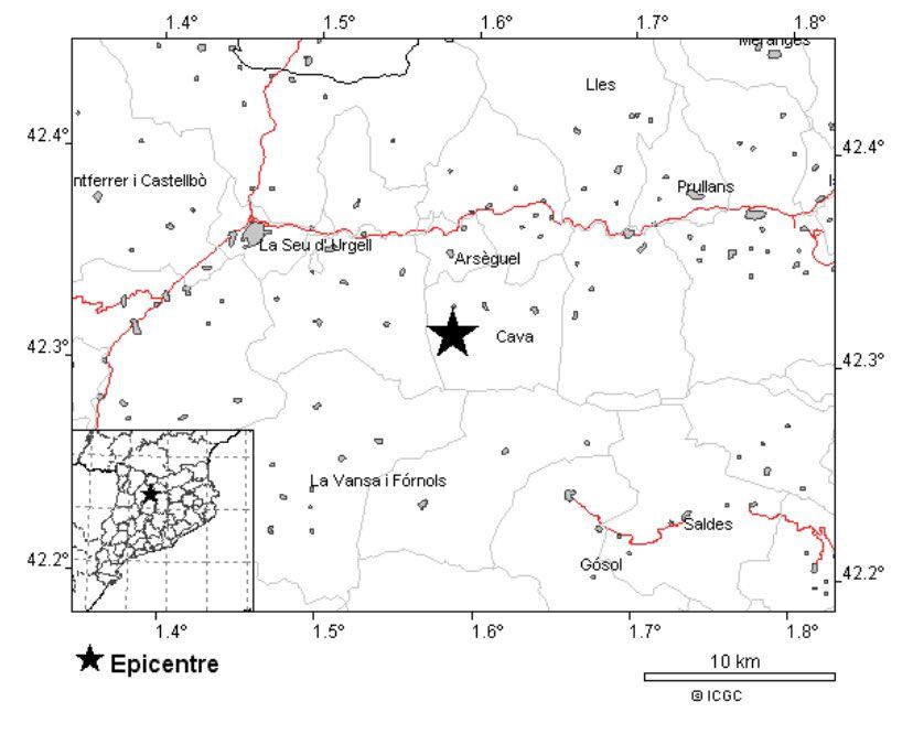 Epicentre del primer terratrèmol a l'Alt Urgell aquest dijous.