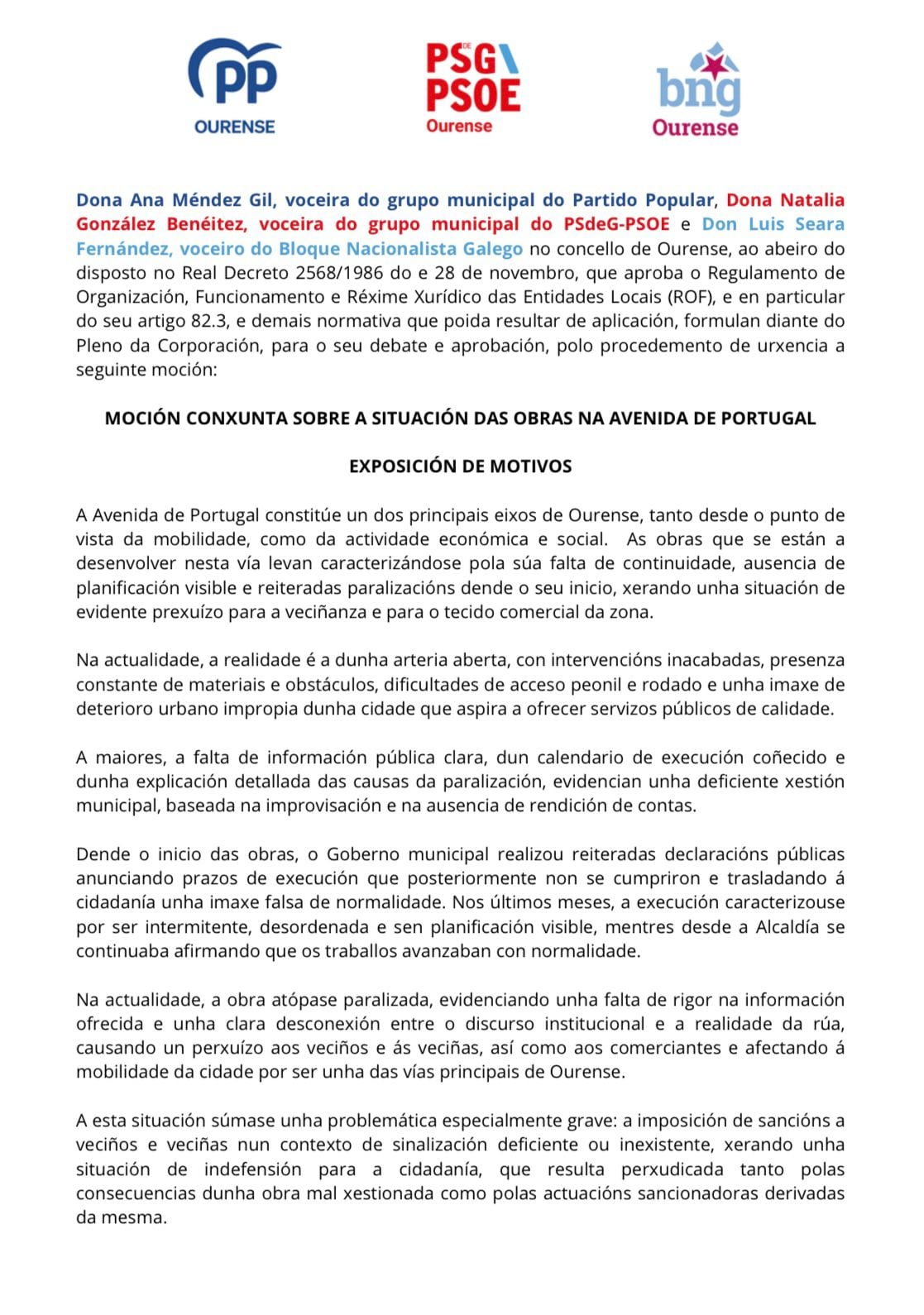 Imagen del contenido de la moción conjunta