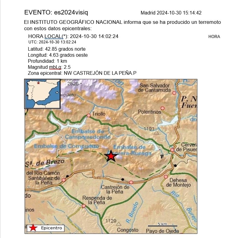 Castrejón de la Peña (Palencia) registra un terremoto de 2,5 grados